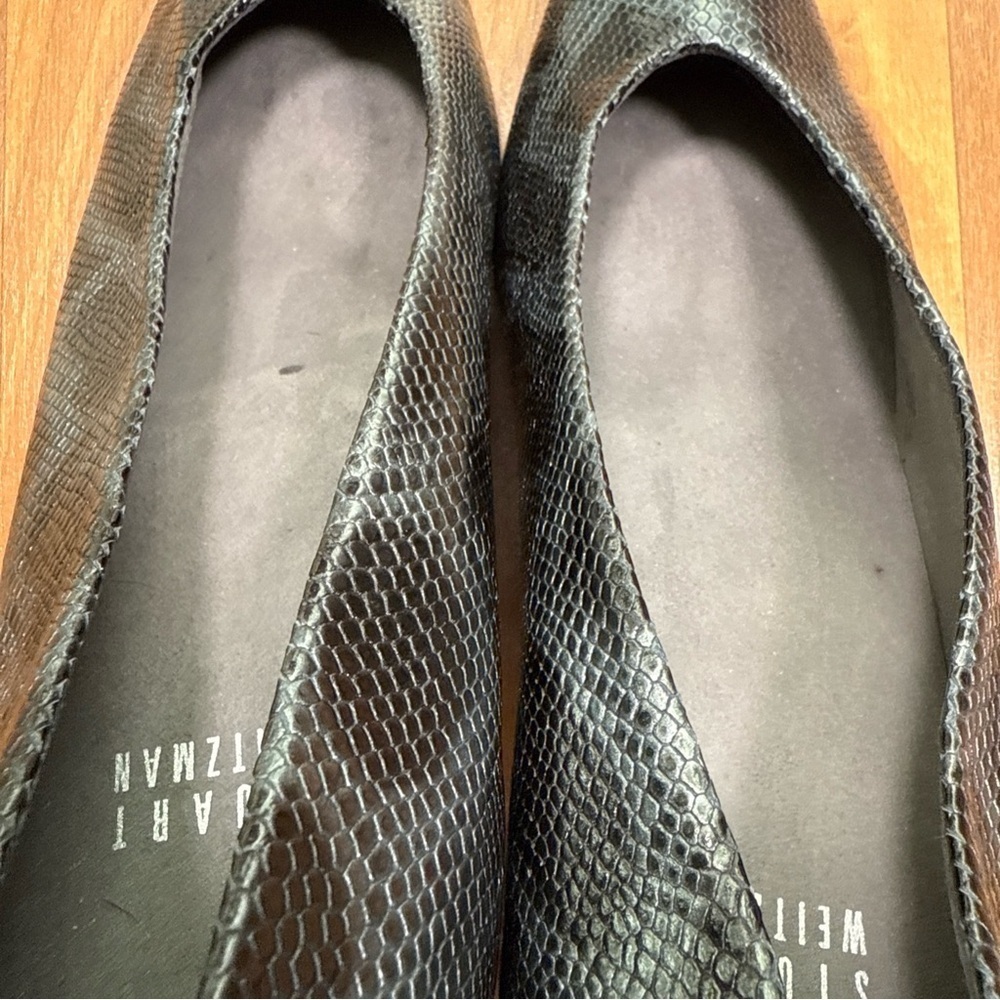 Stuart Weitzman Leather Snake Embossed Pump 2.5” Heel Shoes Size 7M Black Gray - Picture 12 of 16